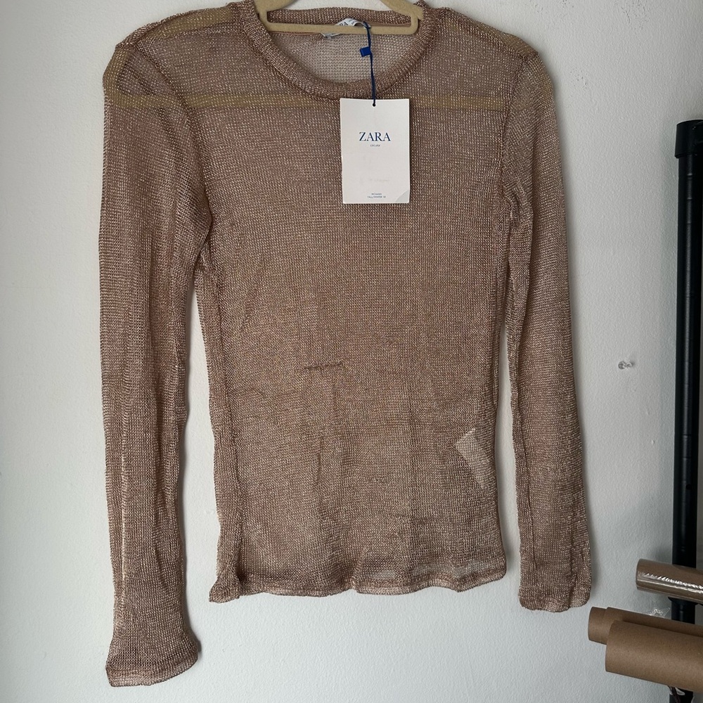 Zara Rose Gold Copper Sparkling Metallic Chain Mail Long Sleeve Top ✨